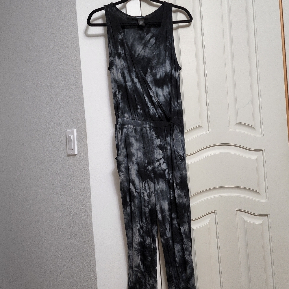Parker and Quinn Black Gray Tie Dye Marbled Thunderstorm Jumpsuit